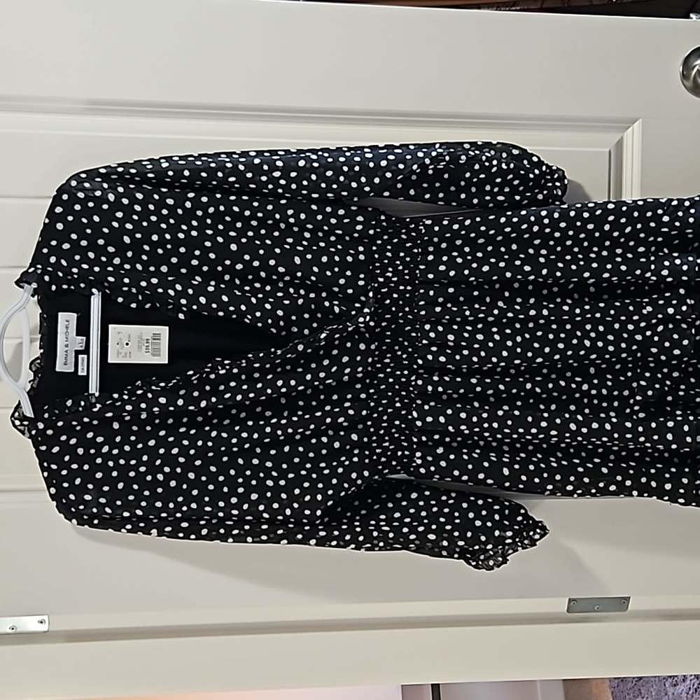 Black and White Polka Dot Long Sleeve Dress Size L